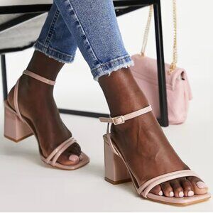 Truffle Collection square toe block heel barely there sandals in beige